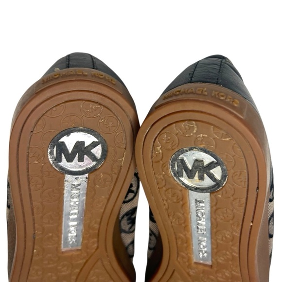 Michael Kors MK City Black and Brown Monogram Leather Canvas Sneakers Size 7.5 - Picture 9 of 12